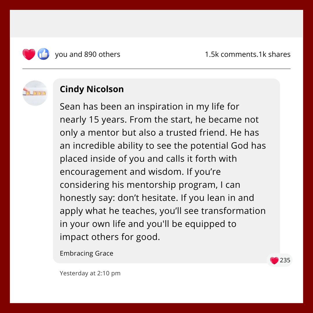 Testimonial from Cindy Nicolson about Sean's mentorship